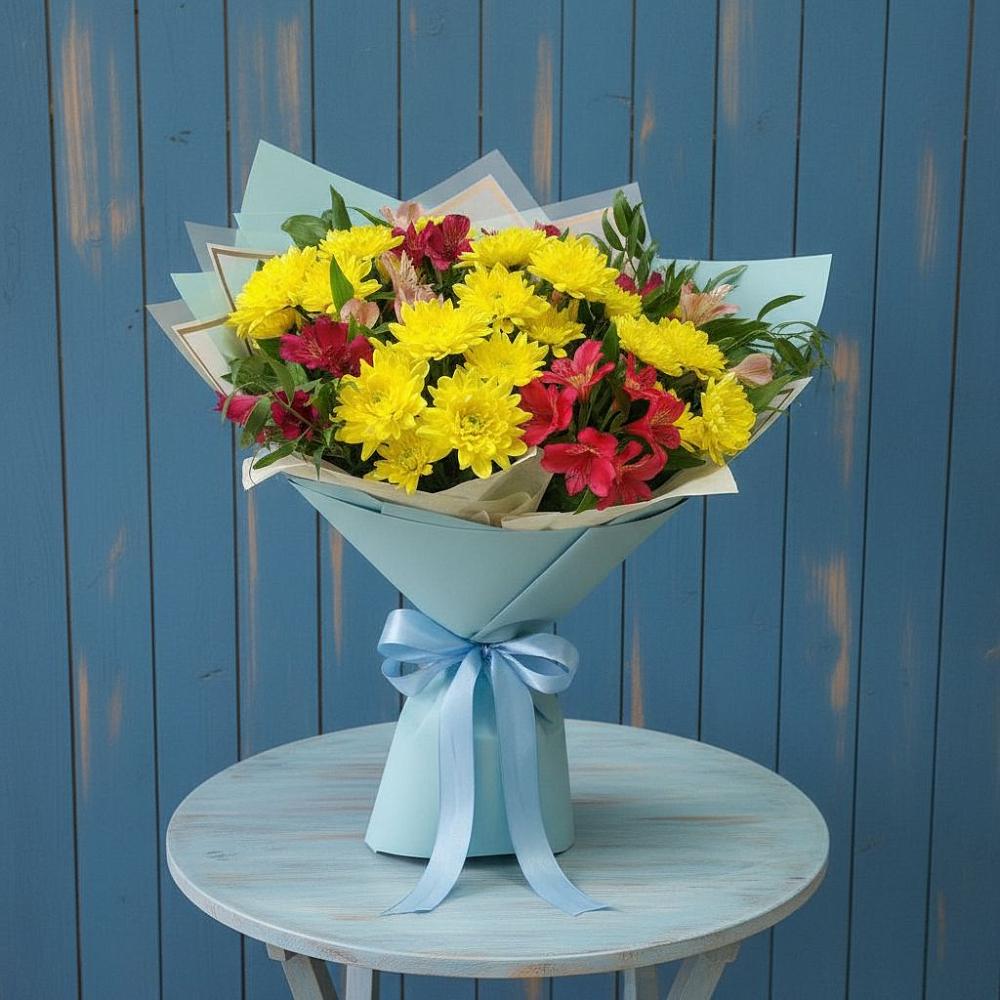 Букет сочные брызги в Толбазы Букет цветов из: Альстромерии и Хризантемы в Толбазы
