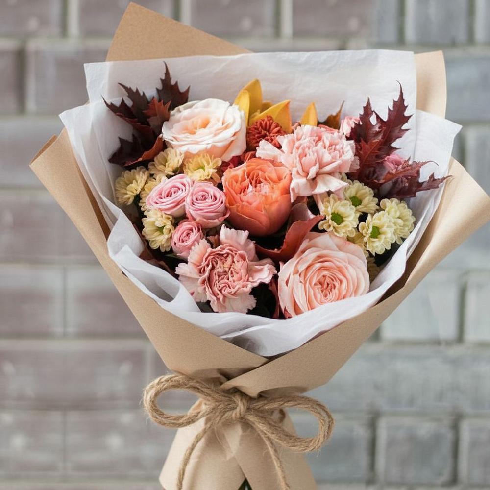 Букет осеннее настроение в Толбазы Букет цветов из: Гвоздики, Хризантемы и Розы в Толбазы