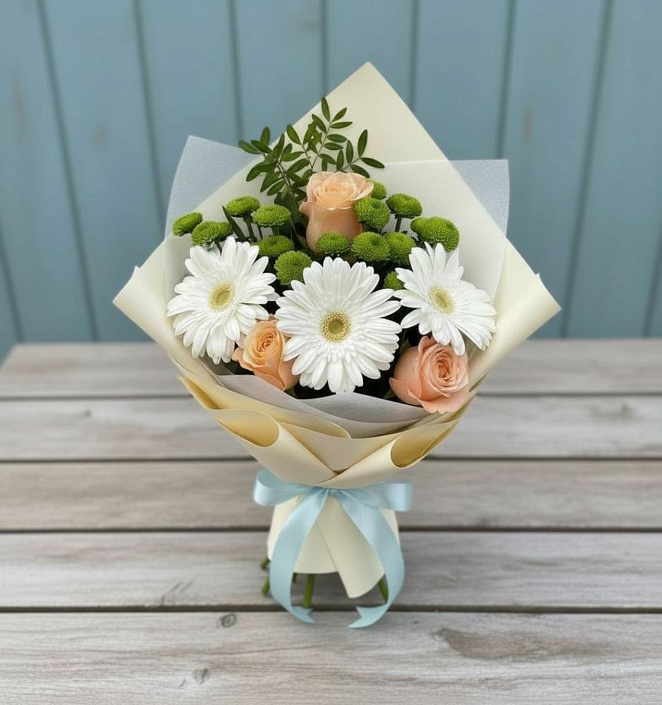 Букет герберы и розы в Толбазы Букет цветов из: Герберы, Розы и Хризантемы в Толбазы