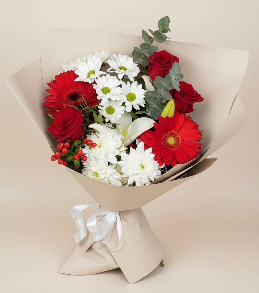 Букет цветов из: Розы, Хризантемы, Герберы и Лилии в Толбазы