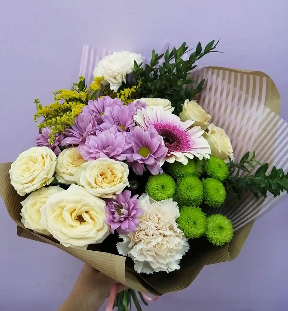 Букет цветов из: Хризантемы, Розы, Гвоздики и Герберы в Толбазы